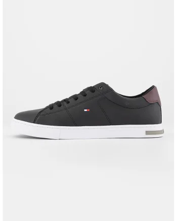 Pantofi sport de piele cu logo discret, Alb/Negru