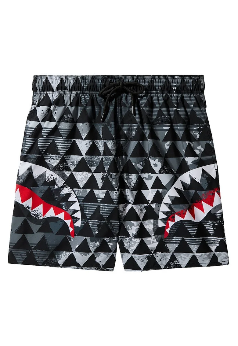 Pantaloni scurti de baie cu snur de ajustare si imprimeu grafic