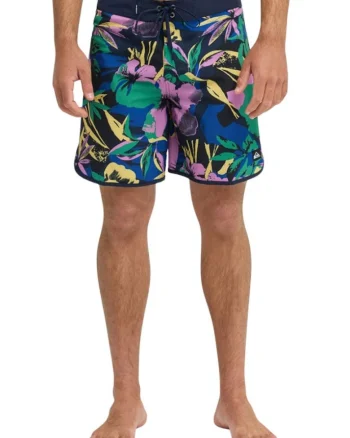Pantaloni scurti de baie cu snur in talie si model tropical