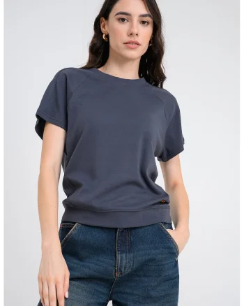 Tricou din bumbac organic cu maneci raglan, Gri carbune