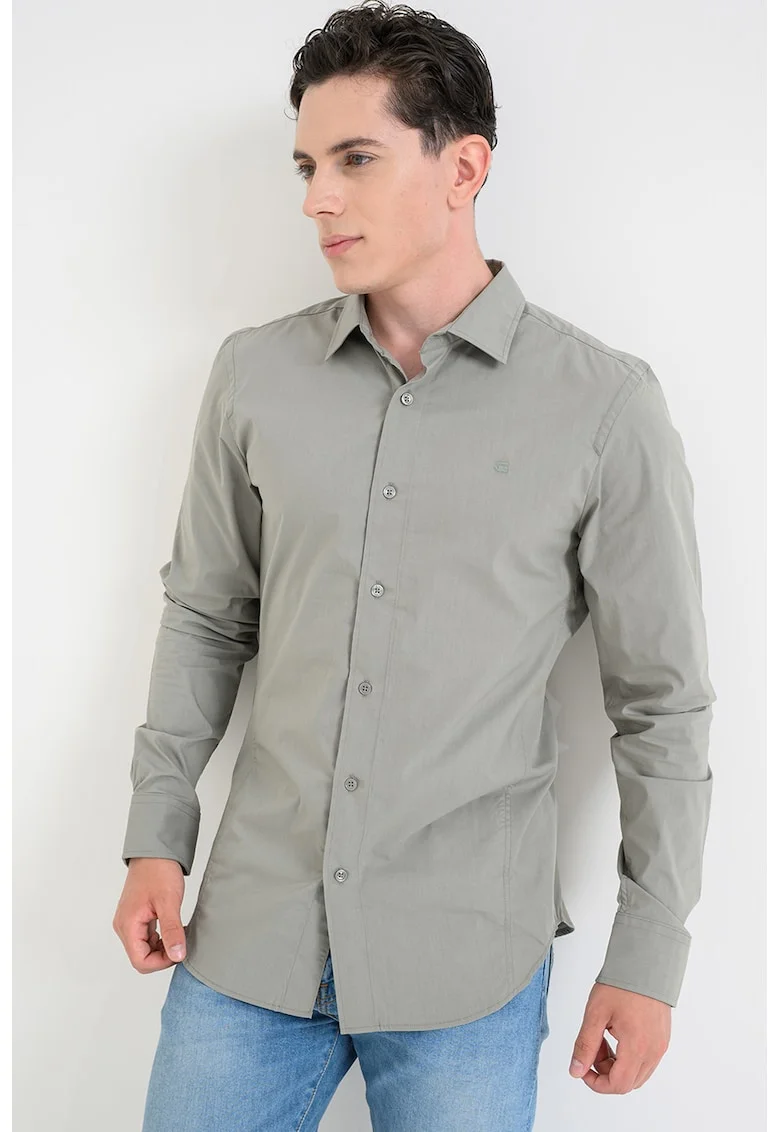 Camasa slim fit din amestec de bumbac organic Uniform, Verde stins