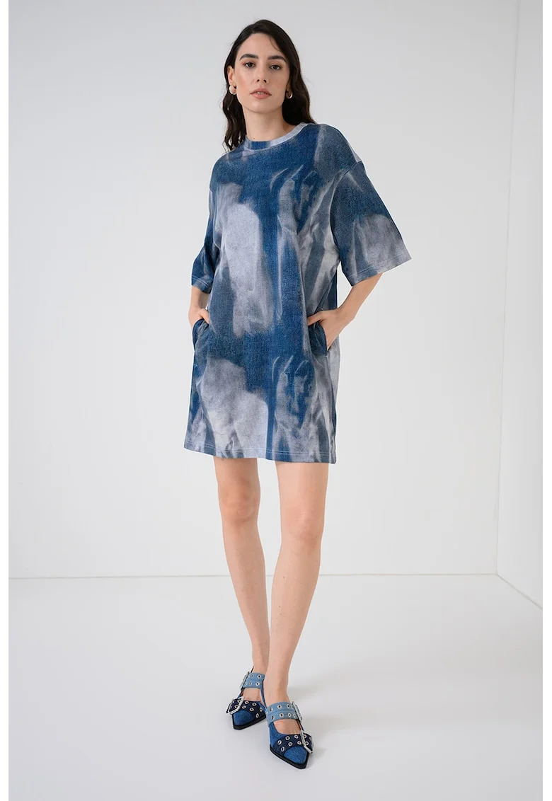 Rochie din bumbac organic cu model tie-dye, Albastru oceanic/Bleumarin