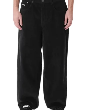 Pantaloni baggy fit din bumbat cu textura reiata si model cu 5 buzunare