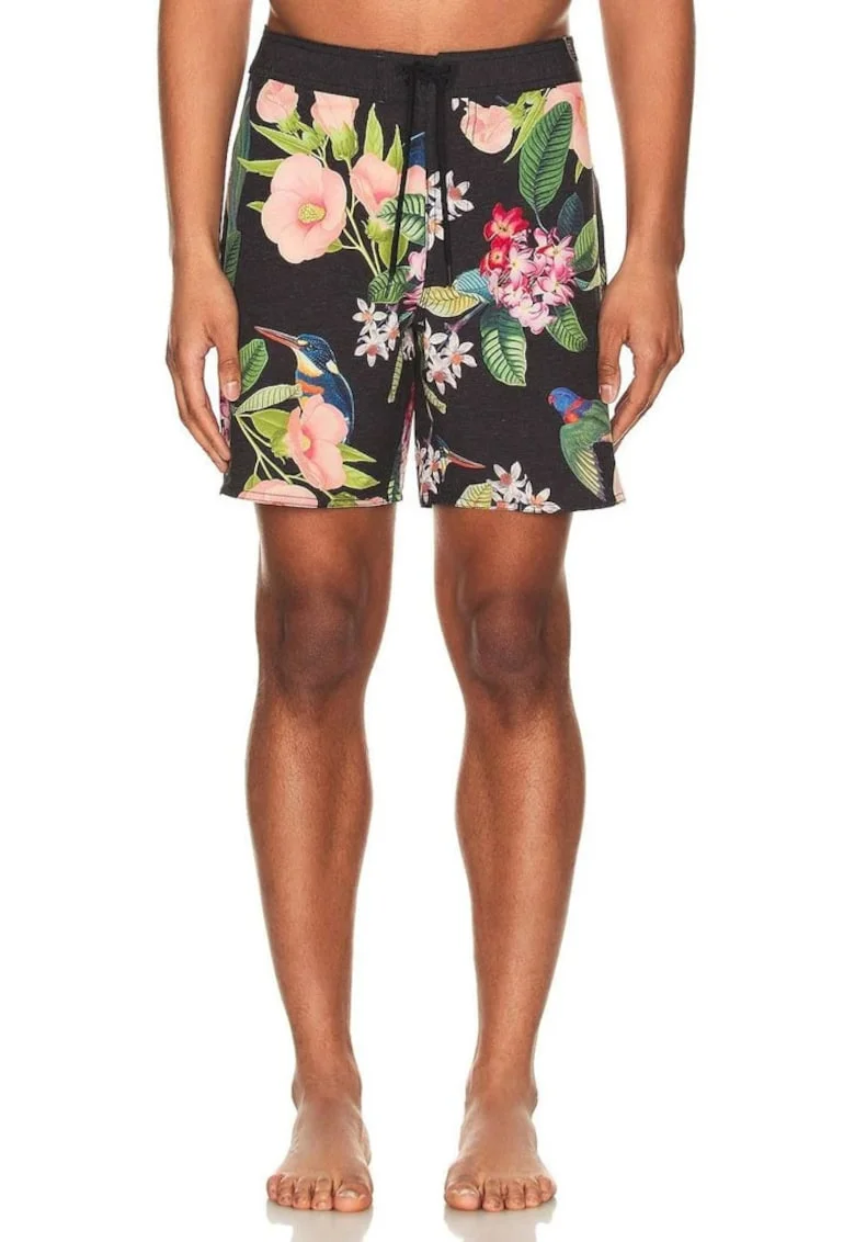 Pantaloi scurti de baie cu buzunar pe partea din spare si model florla