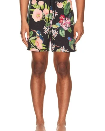 Pantaloi scurti de baie cu buzunar pe partea din spare si model florla