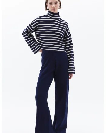 Pantaloni din tricot cu croiala ampla, Bleumarin