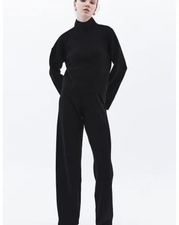 Pantaloni din tricot cu croiala ampla, Negru