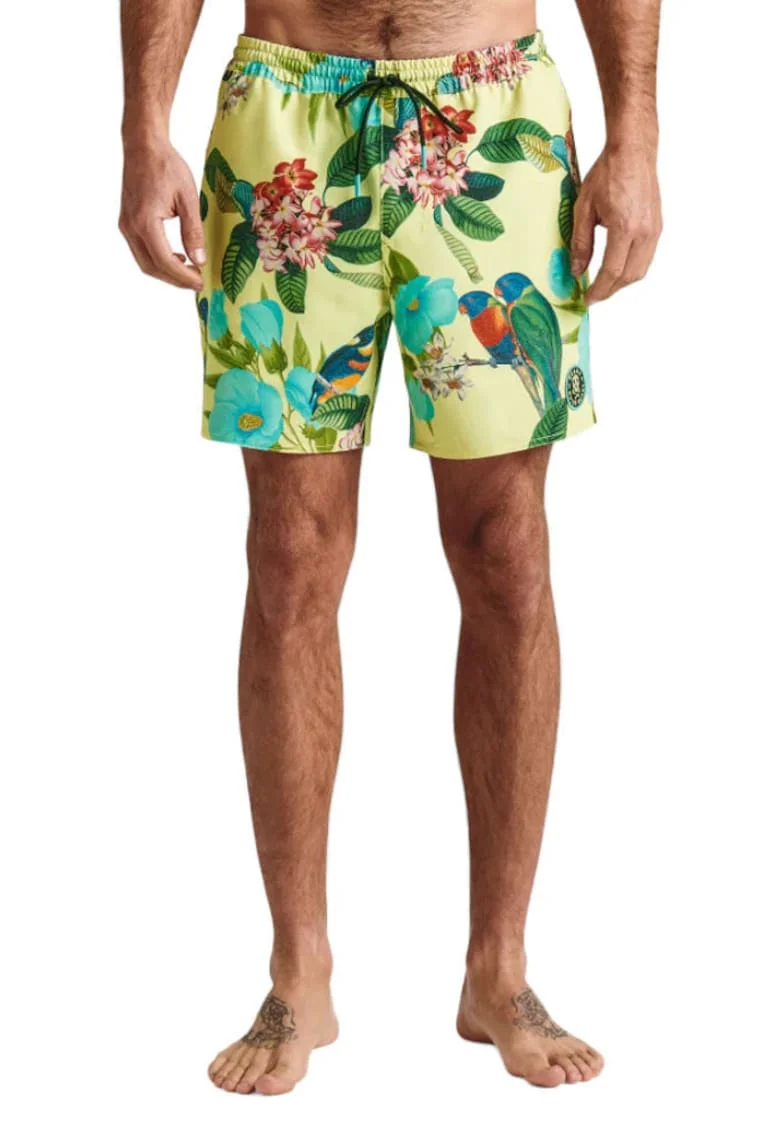 Pantaloni scurti de baie cu snur in talie, buzunare laterale si model floral