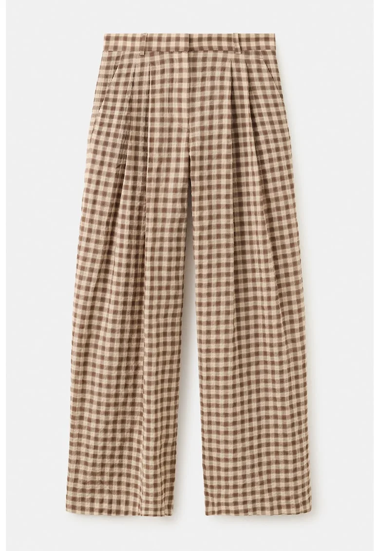 Pantaloni in carouri cu talie medie, Maro/Bej