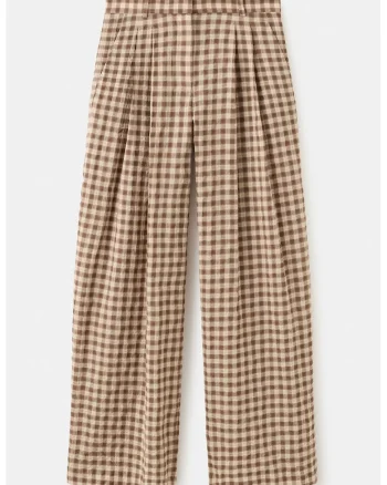 Pantaloni in carouri cu talie medie, Maro/Bej