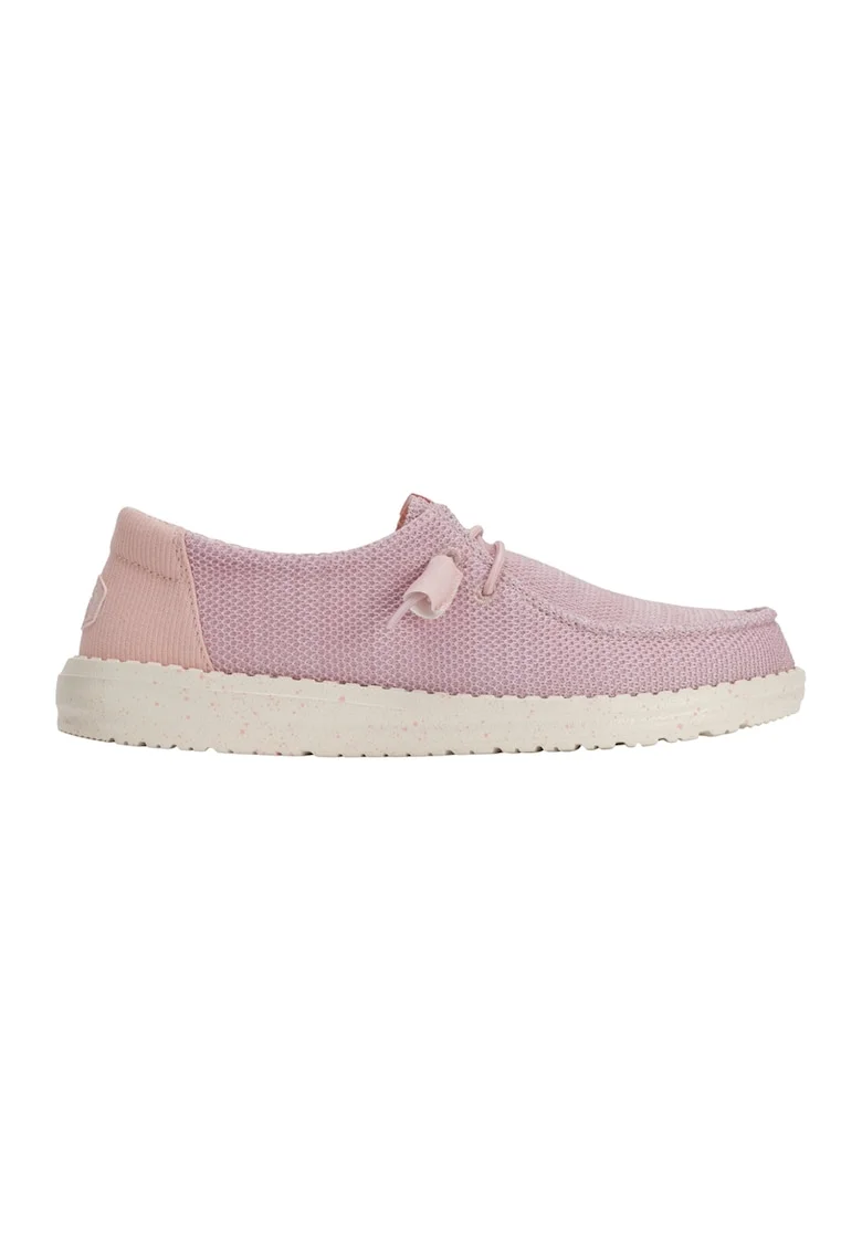 Pantofi boat wedge din material textil, Roz deschis