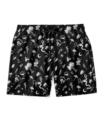 Pantaloni scurti de baie cu imprimeu si buzunare laterale