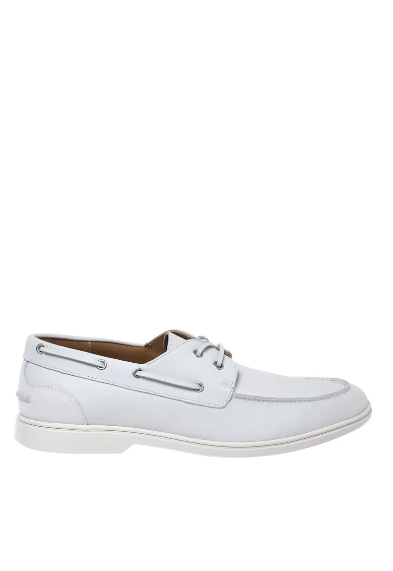 Pantofi boat uni de piele, Alb