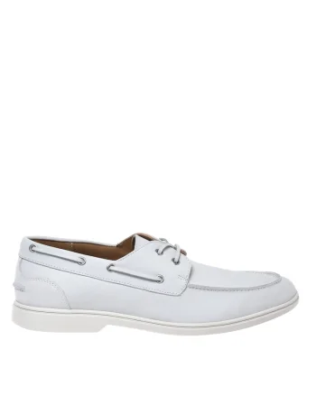 Pantofi boat uni de piele, Alb