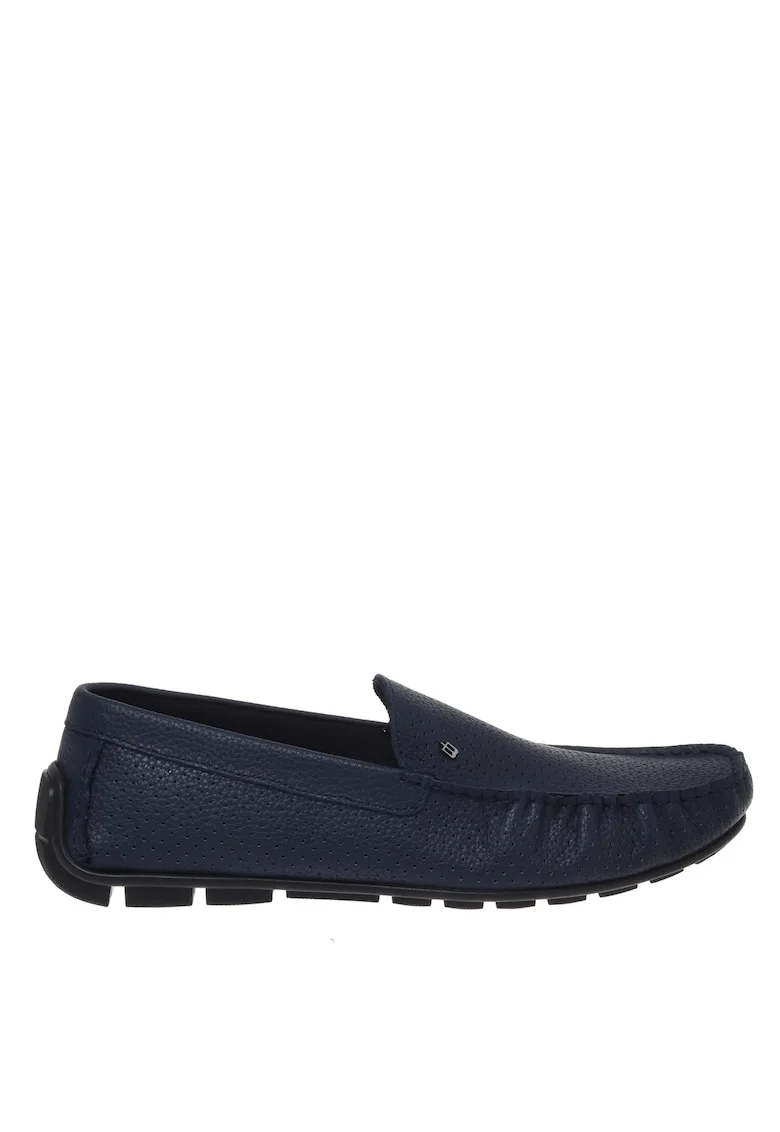 Mocasini de piele cu varf rotund, Albastru