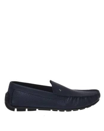 Mocasini de piele cu varf rotund, Albastru