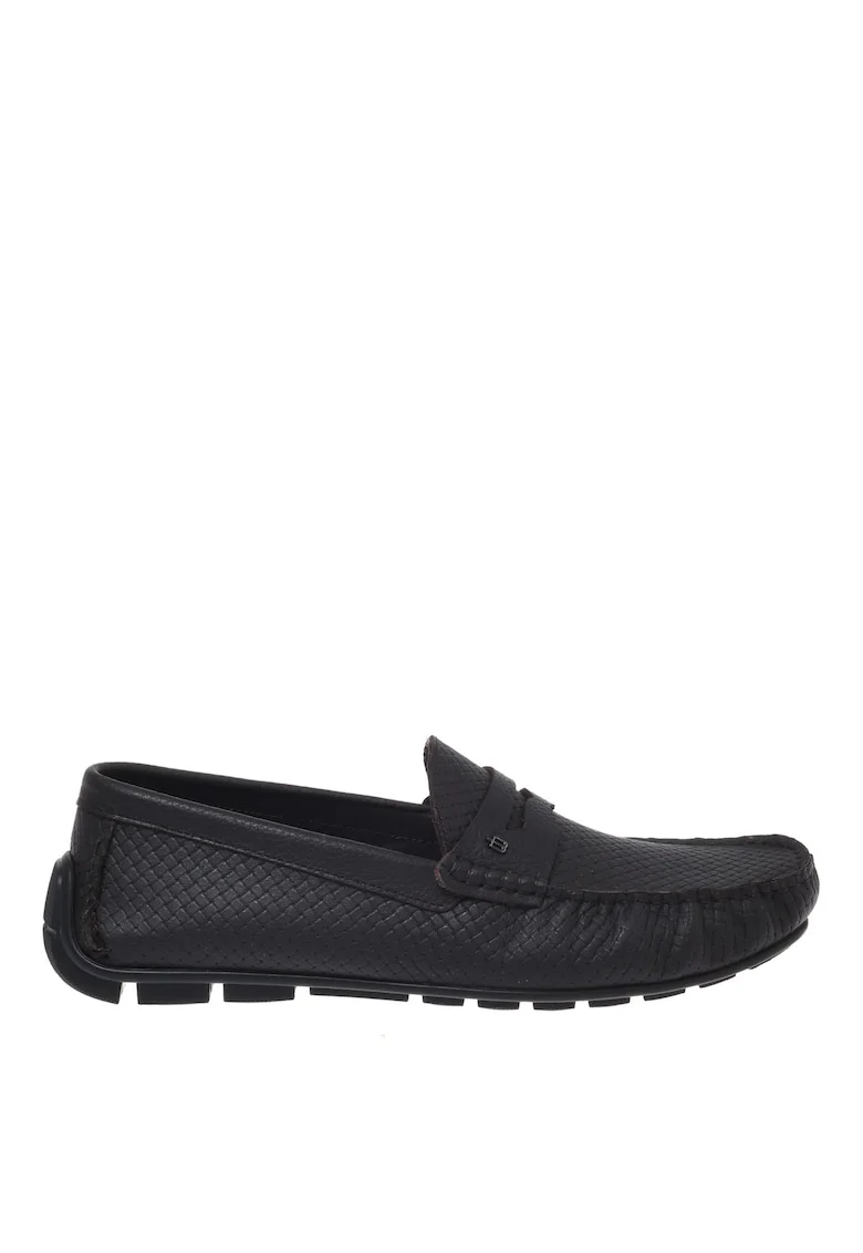 Mocasini de piele cu varf rotund, Maro