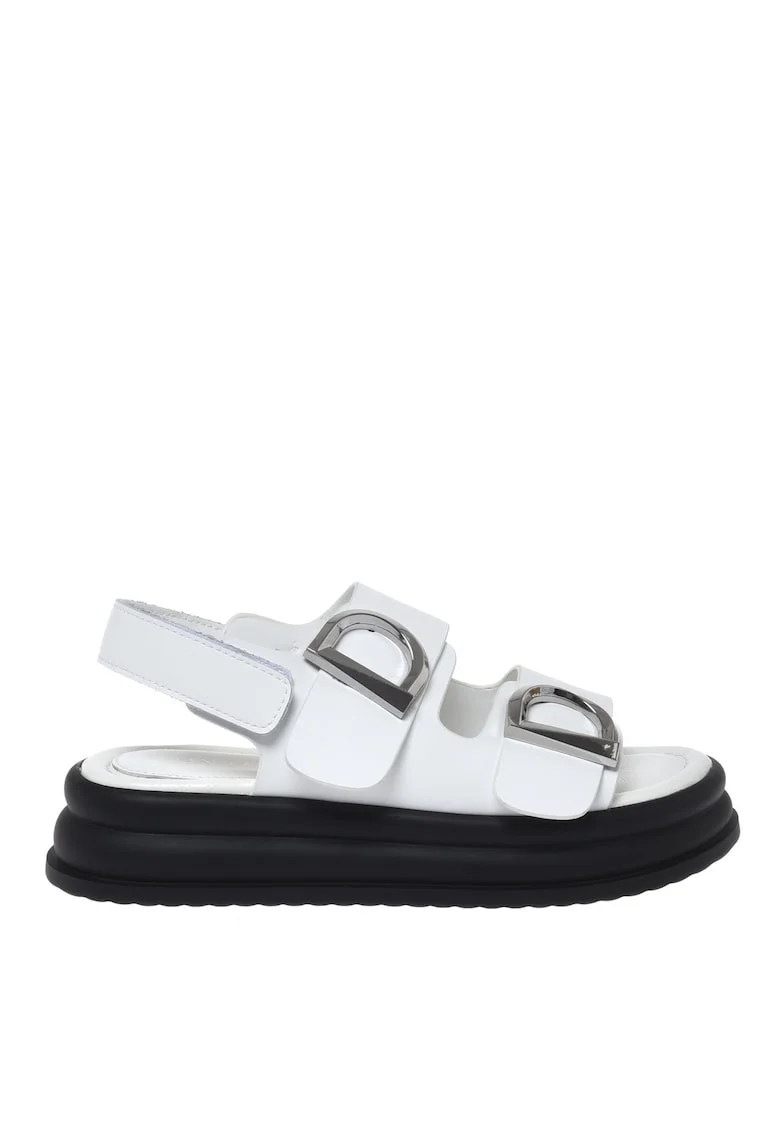 Sandale de piele cu platforma si velcro, Alb