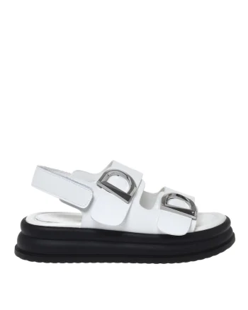 Sandale de piele cu platforma si velcro, Alb