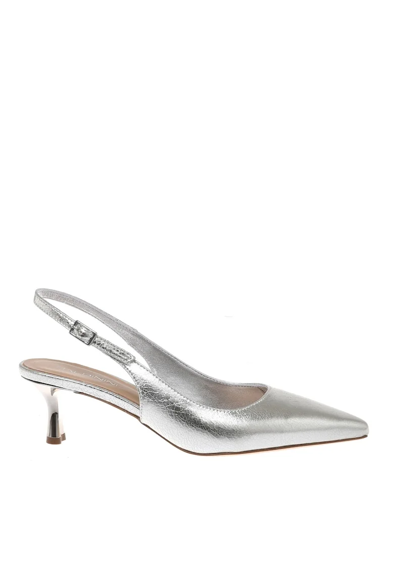 Pantofi slingback de piele nappa cu toc, Argintiu