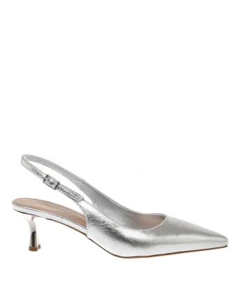 Pantofi slingback de piele nappa cu toc, Argintiu