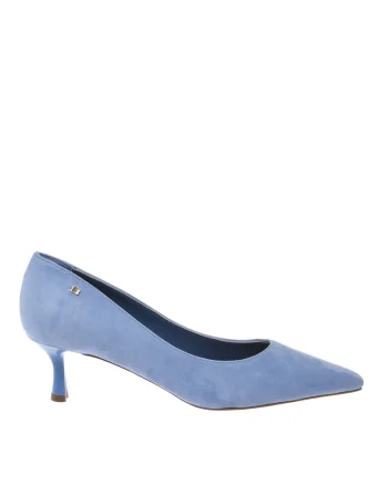 Pantofi de piele intoarsa cu toc kitten si varf ascutit, Albastru
