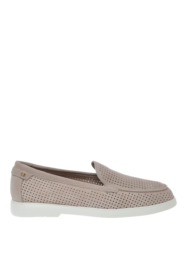 Pantofi loafer de piele intoarsa cu perforatii, Bej