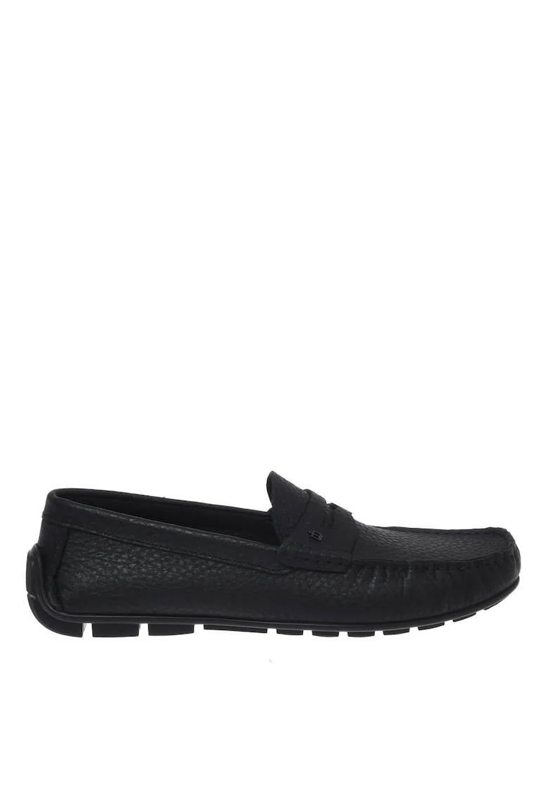 Mocasini de piele cu varf rotund, Negru