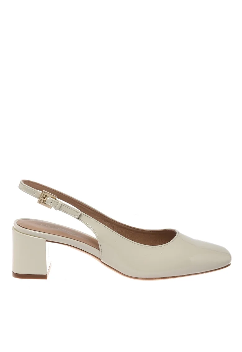 Pantofi slingback de piele lacuita cu varf patrat, Alb murdar