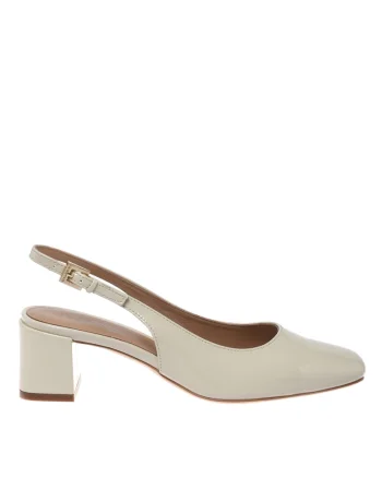 Pantofi slingback de piele lacuita cu varf patrat, Alb murdar