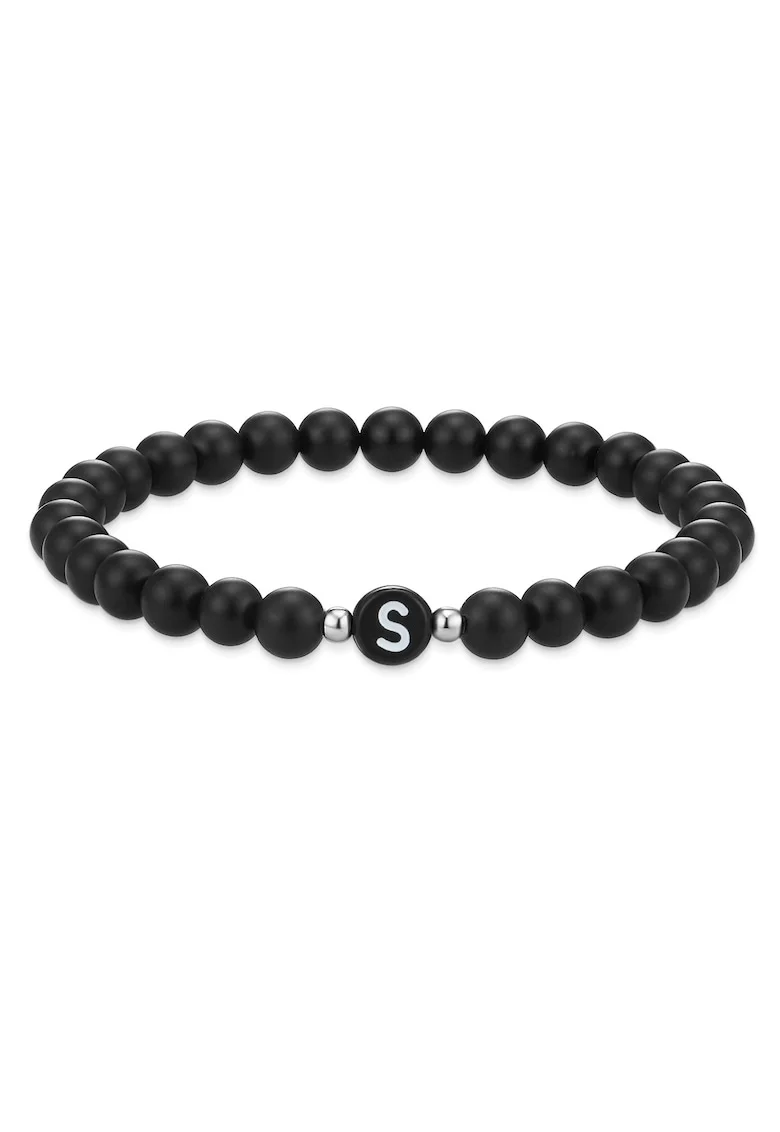 Bratara unisex din agat decorata cu litera S, Negru
