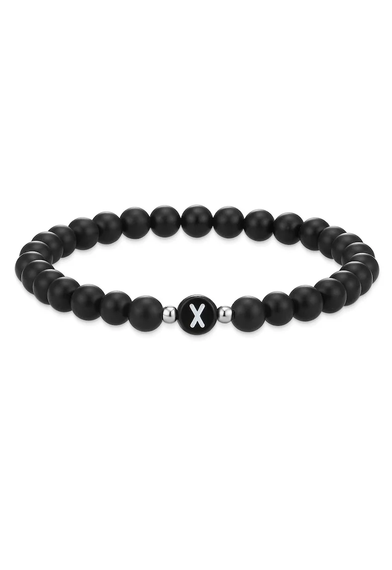 Bratara unisex din agat decorata cu litera X, Negru