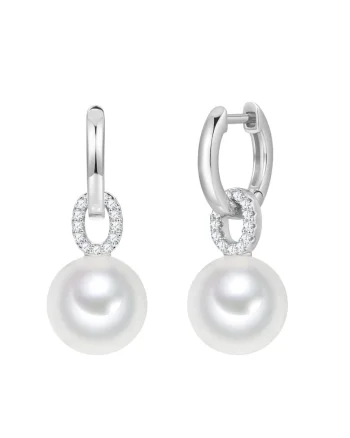 Cercei decorati cu zirconia si perle de sticla, Alb/Argintiu