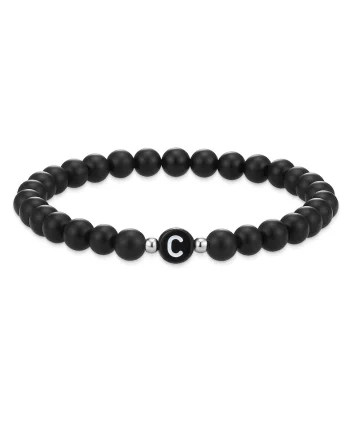 Bratara unisex cu margele de agat, Negru