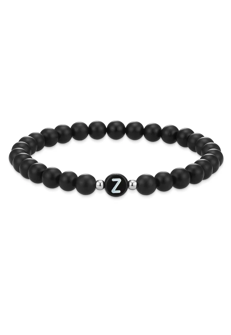 Bratara unisex din agat decorata cu litera Z, Negru