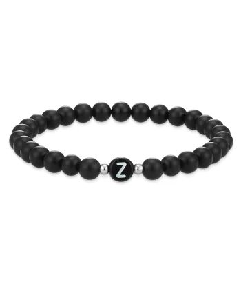 Bratara unisex din agat decorata cu litera Z, Negru