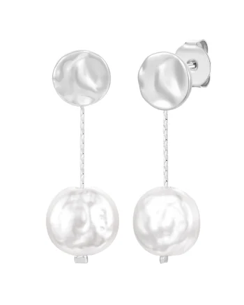 Cercei drop decorati cu perle sintetice, Alb