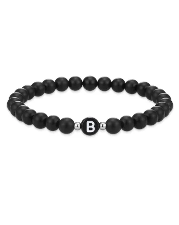 Bratara unisex cu margele de agat, Negru