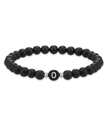 Bratara unisex din agat decorata cu litere, Negru