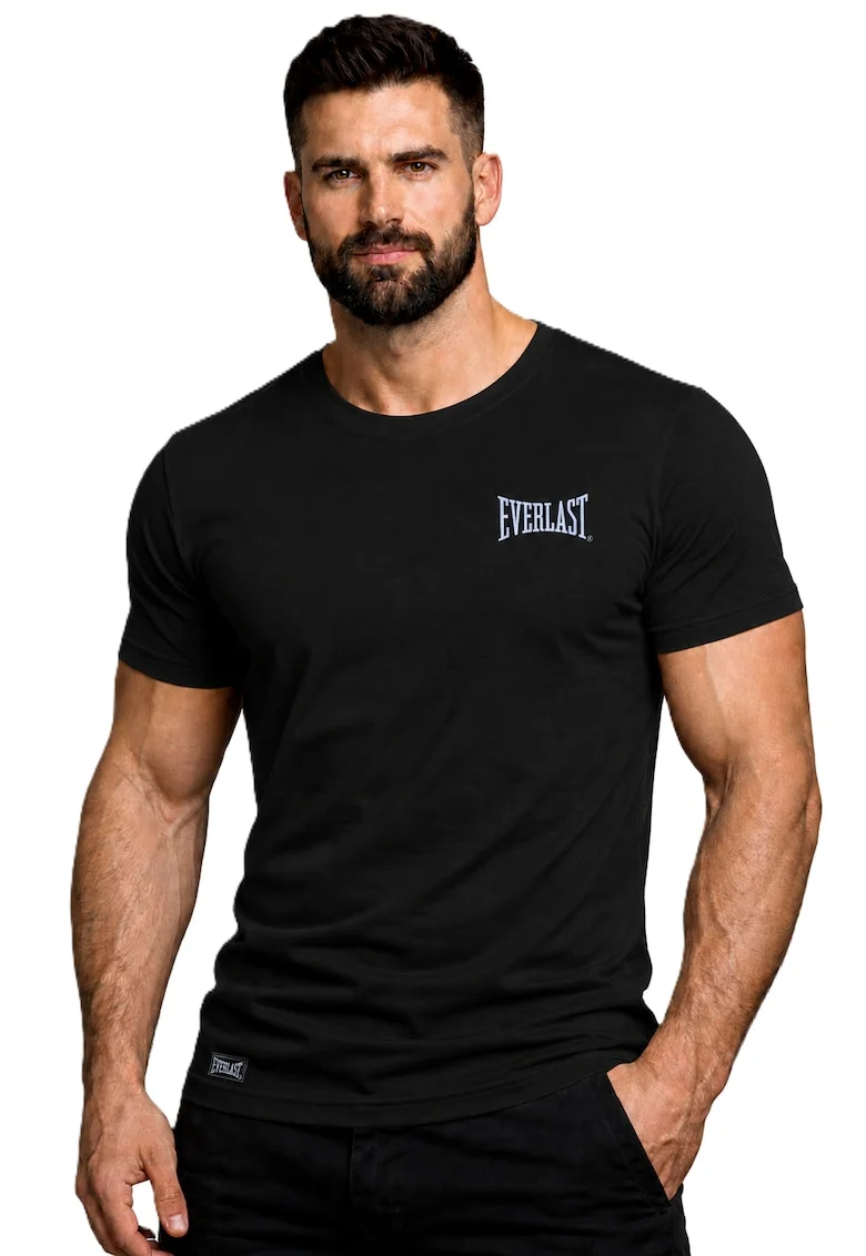 Tricou slim fit cu logo si guler rotund