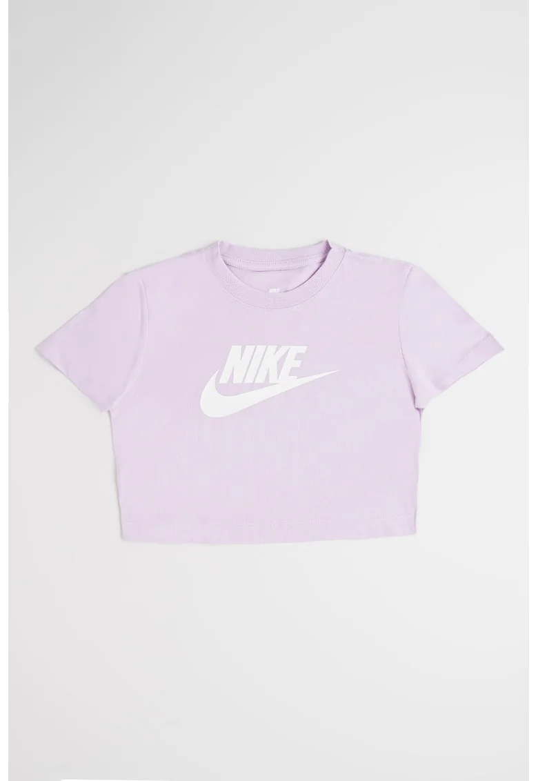 Tricou crop cu decolteu la baza gatului, Violet prafuit