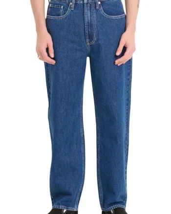 Blugi relaxed fit cu 5 buzunare si talie medie