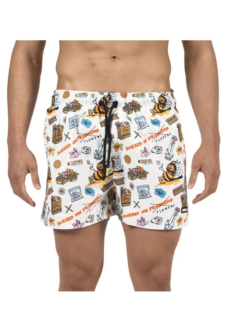 Pantaloni scurti de baie cu imprimeu grafic si snur de ajustare