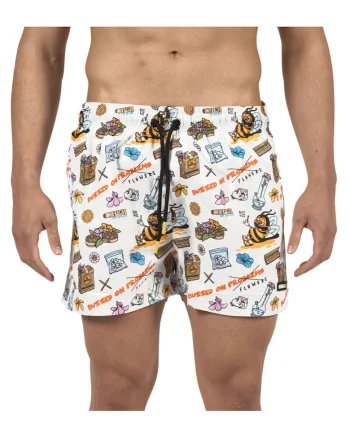 Pantaloni scurti de baie cu imprimeu grafic si snur de ajustare
