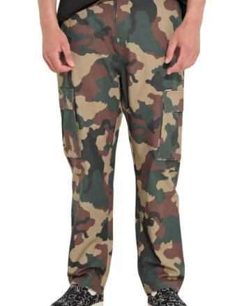 Pantaloni din bumbac cu buzunare cargo si model camuflaj