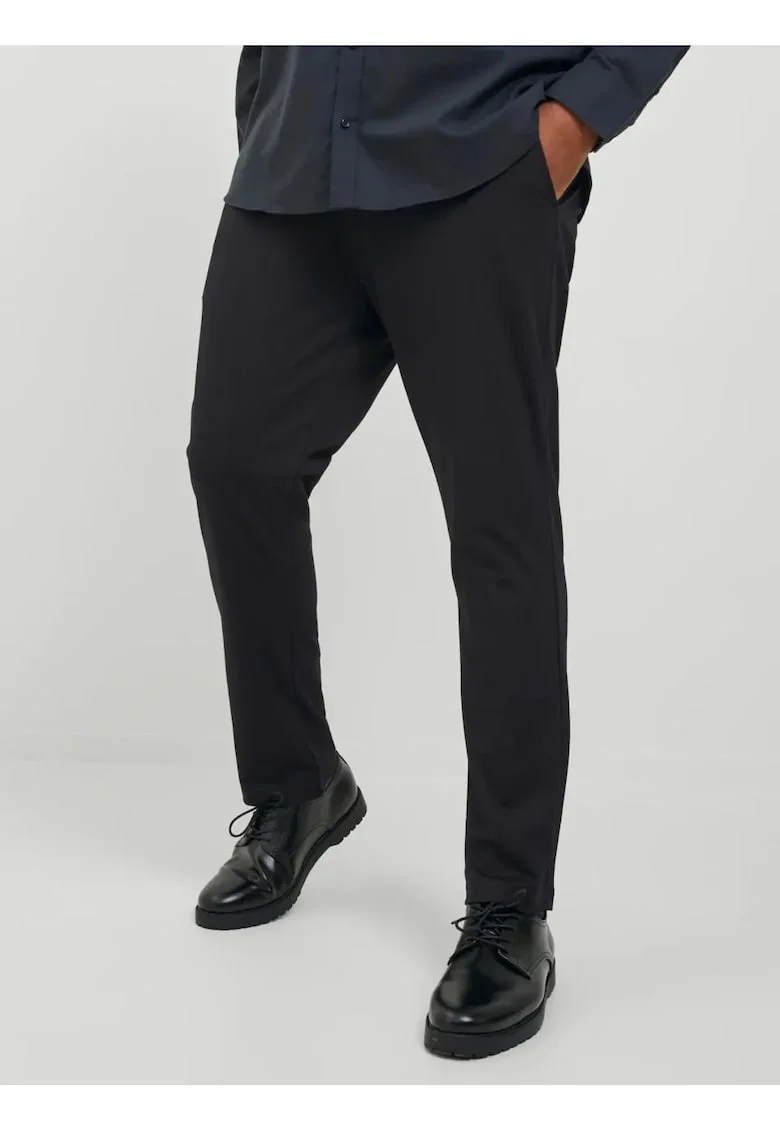 Plus Pantaloni chino barbati big sizes, cu talie jodwqfwqasa si croiala Slim Fit, Negru, Negru