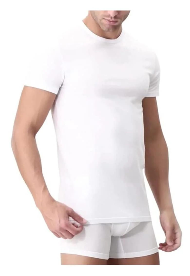 Tricou barbati mulat pe corp decolteu rotund  AU302 0001, Alb
