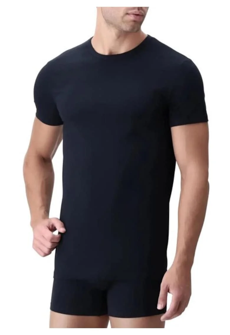 Tricou barbati mulat pe corp decolteu rotund  AU302 0001, Negru
