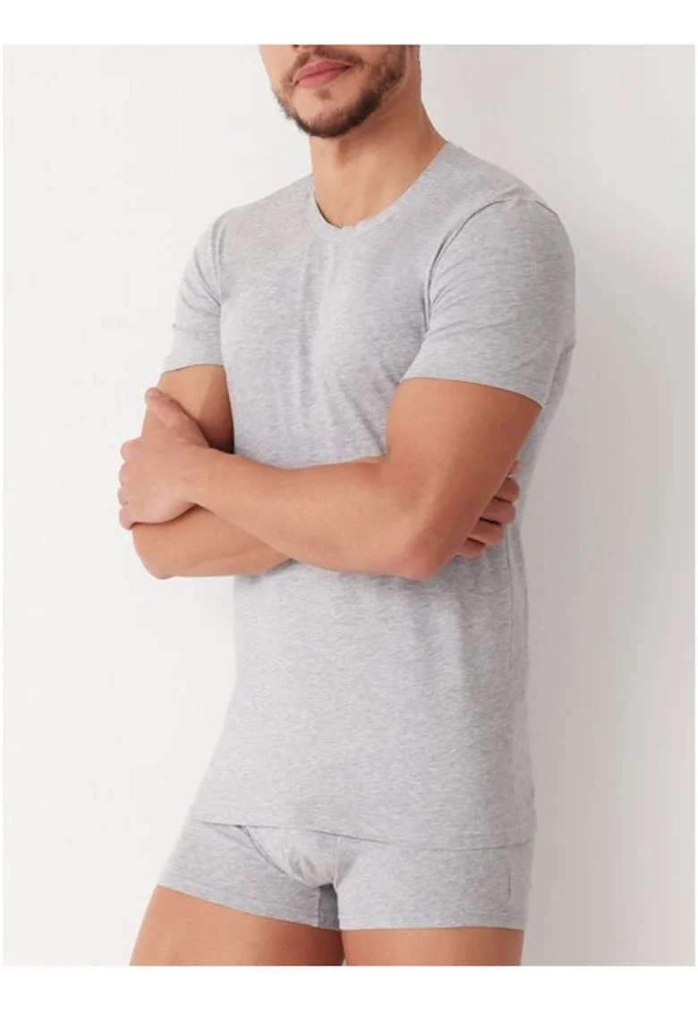 Tricou barbati mulat pe corp decolteu rotund  AU302 0001, Gri melange