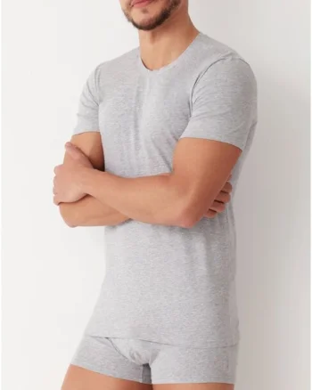 Tricou barbati mulat pe corp decolteu rotund  AU302 0001, Gri melange